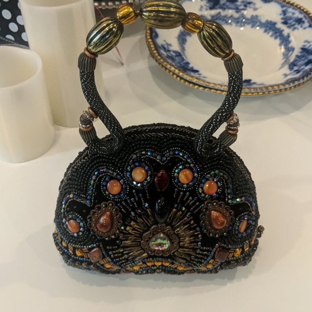 Vintage hand beaded clutch bag. Exc.cond